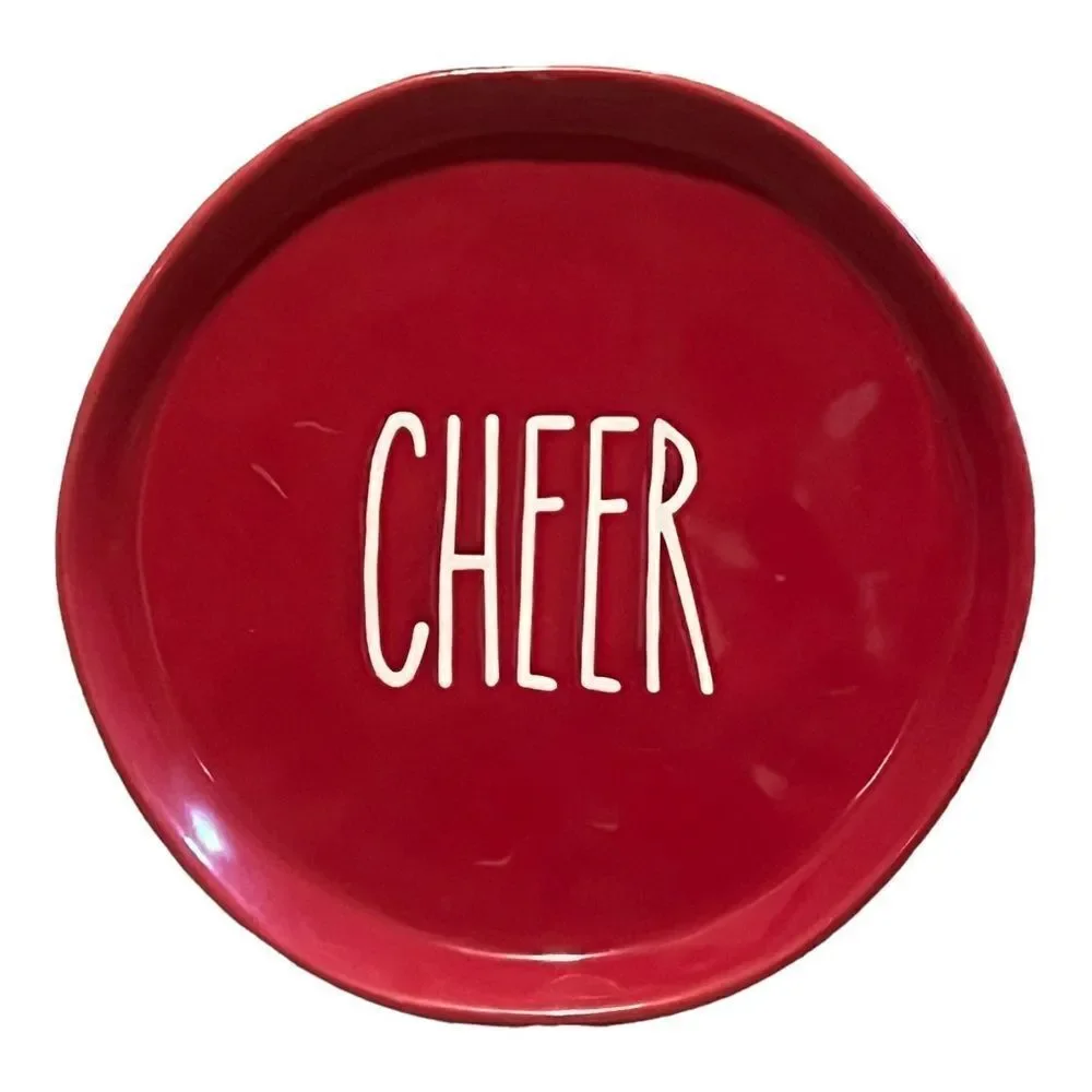 Christmas AF Lot of Four Red Holiday Salad Plates Ceramic Jolly Cheer Joy Holly
